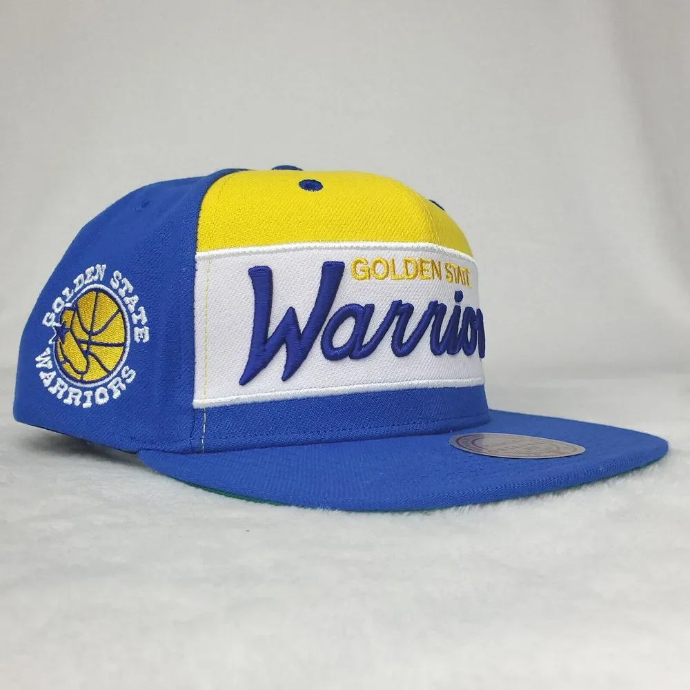 Golden State Warriors Mitchell & Ness‎ NBA Snapback Hat Cap Script 3D Logo NWT